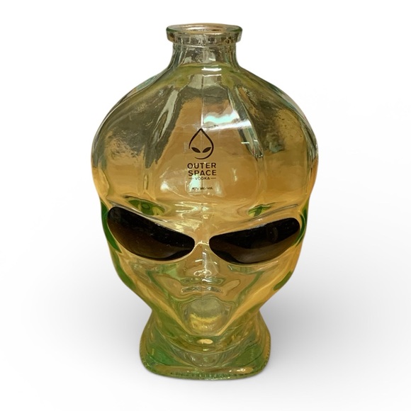 Alien Head Clear Green Glass Bottle Empty OUTER SPACE Vodka Decanter *NO LID - Picture 8 of 11